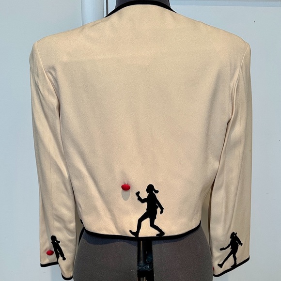 VINTAGE 1990s MOSCHINO CHEAP & CHIC CREAM OLIVE OYL CROPPED JACKET RED BALLS 8 - Picture 5 of 8
